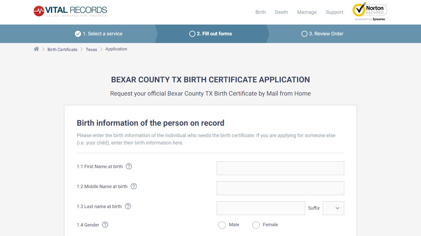 Bexar County TX Birth Certificate Application - Vital Records Online